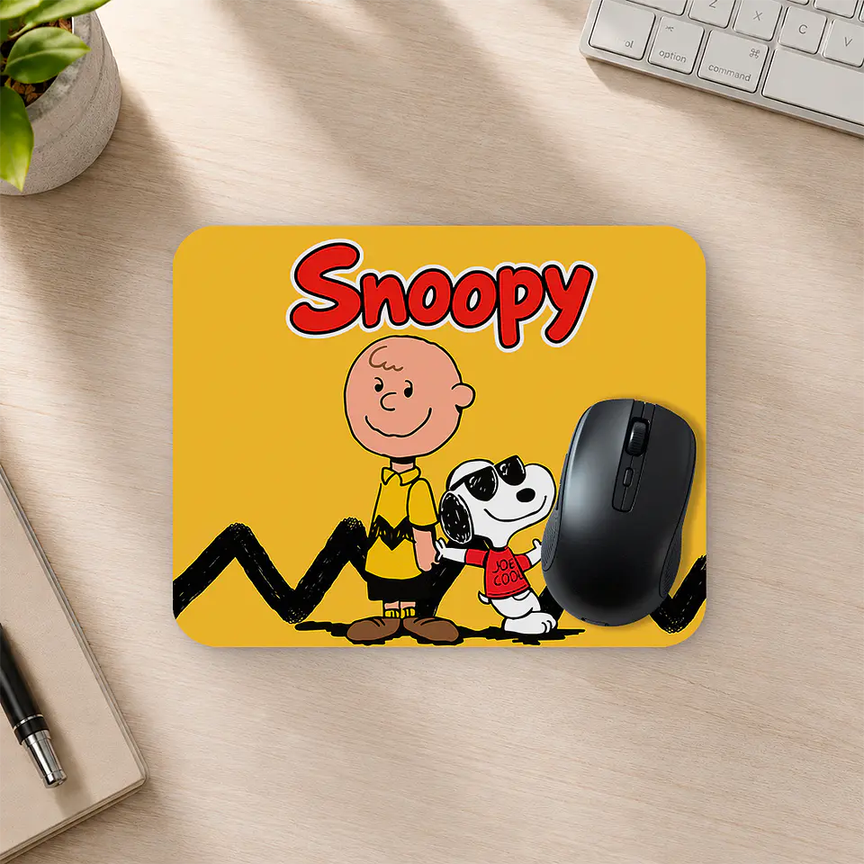 Mousepad 20x24 cm - Diseño Snoopy y Charlie Fondo Amarillo 2