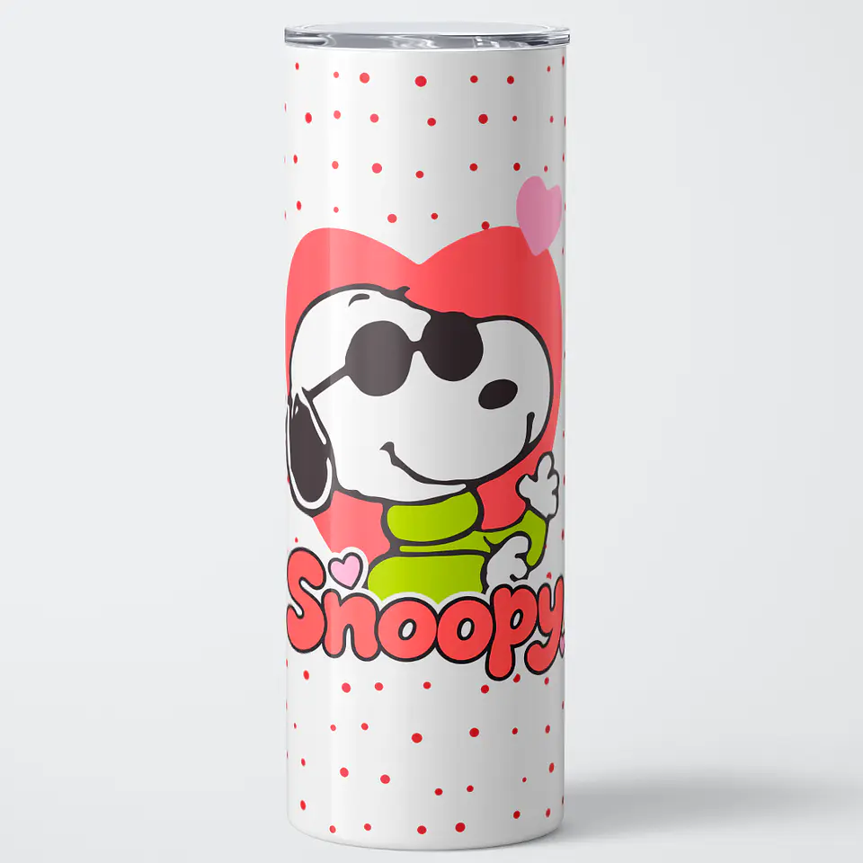 Mug Termo 600ml - Diseño Snoopy con Lentes y Corazones 2