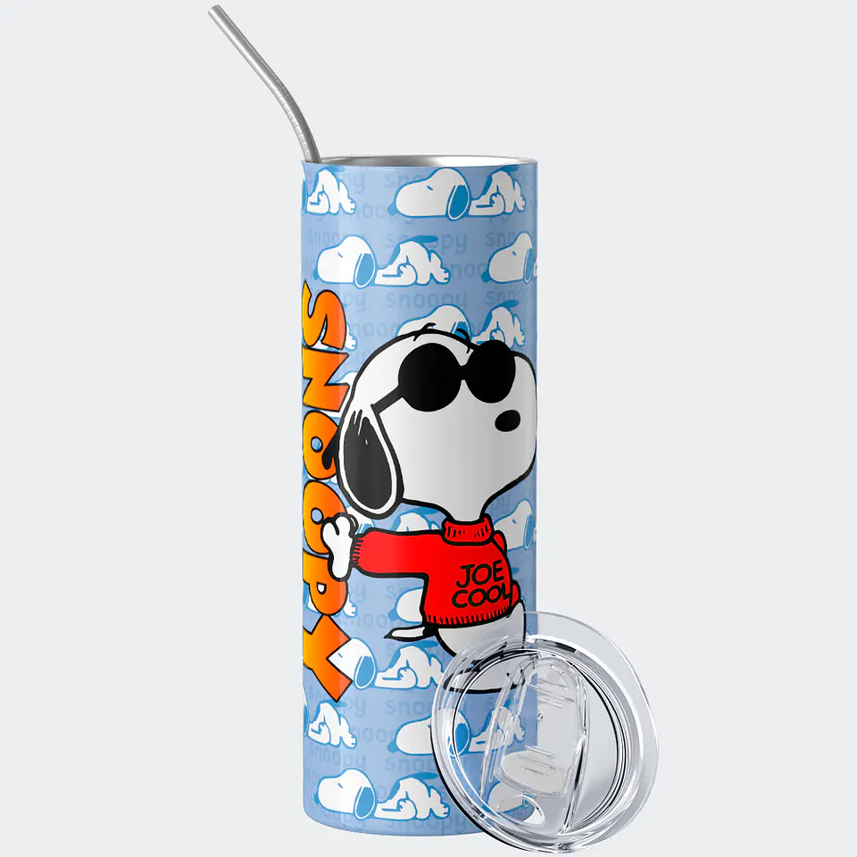 Mug Termo 600ml - Diseño Snoopy Joe Cool Fondo Azul 1