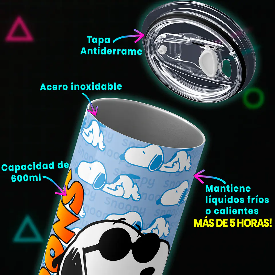 Mug Termo 600ml - Diseño Snoopy Joe Cool Fondo Azul 3