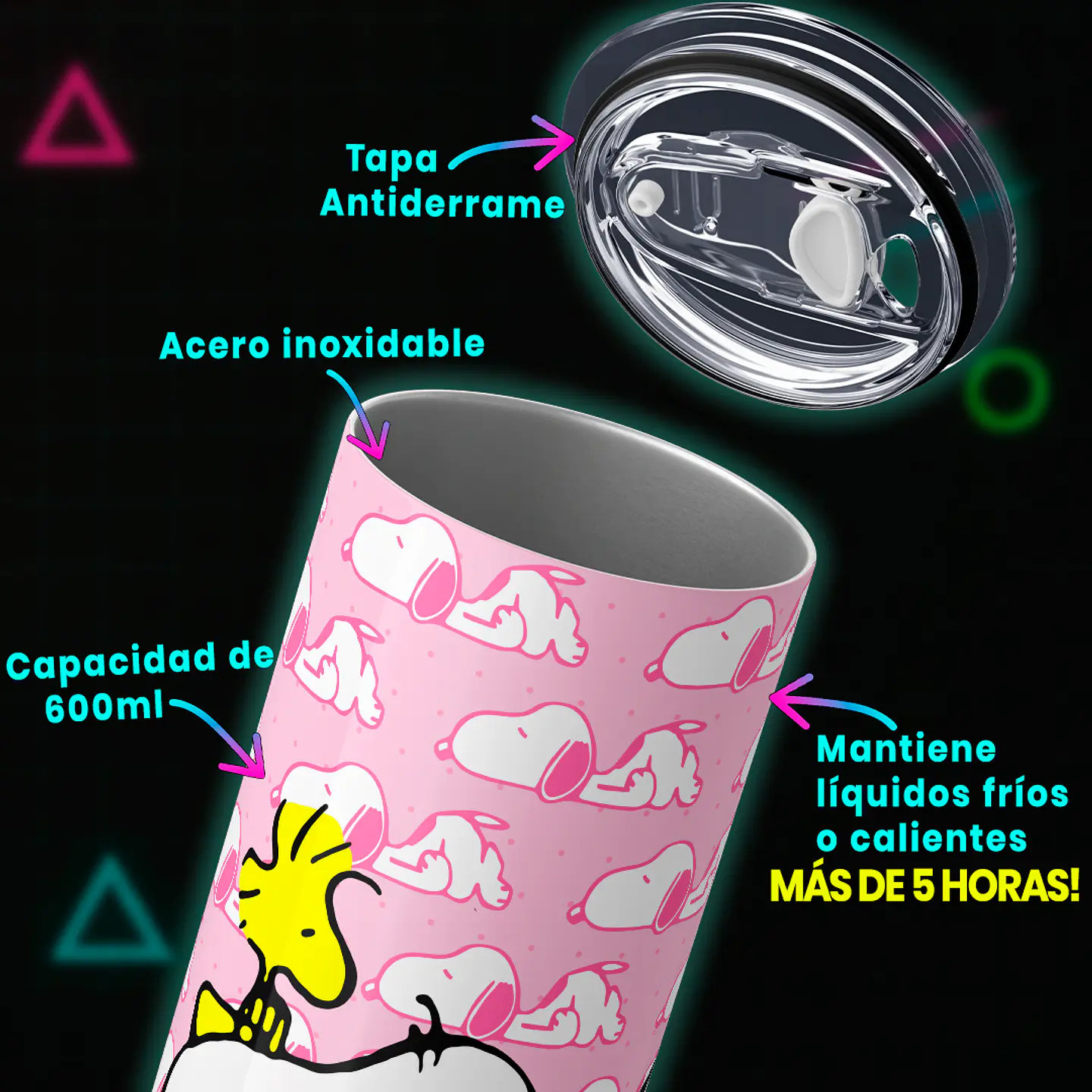 Mug Termo 600ml - Diseño Snoopy y Woodstock Dulces Sueños 4