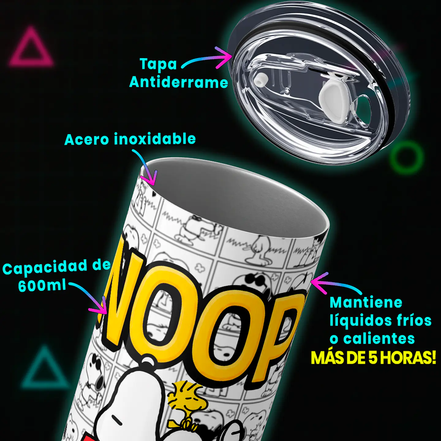 Mug Termo 600ml - Diseño Snoopy y Woodstock Casita Roja Cómic 4