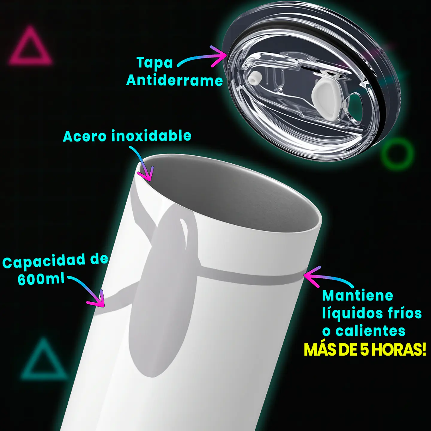 Mug Termo 600ml - Diseño Snoopy Minimalista Blanco y Gris 4
