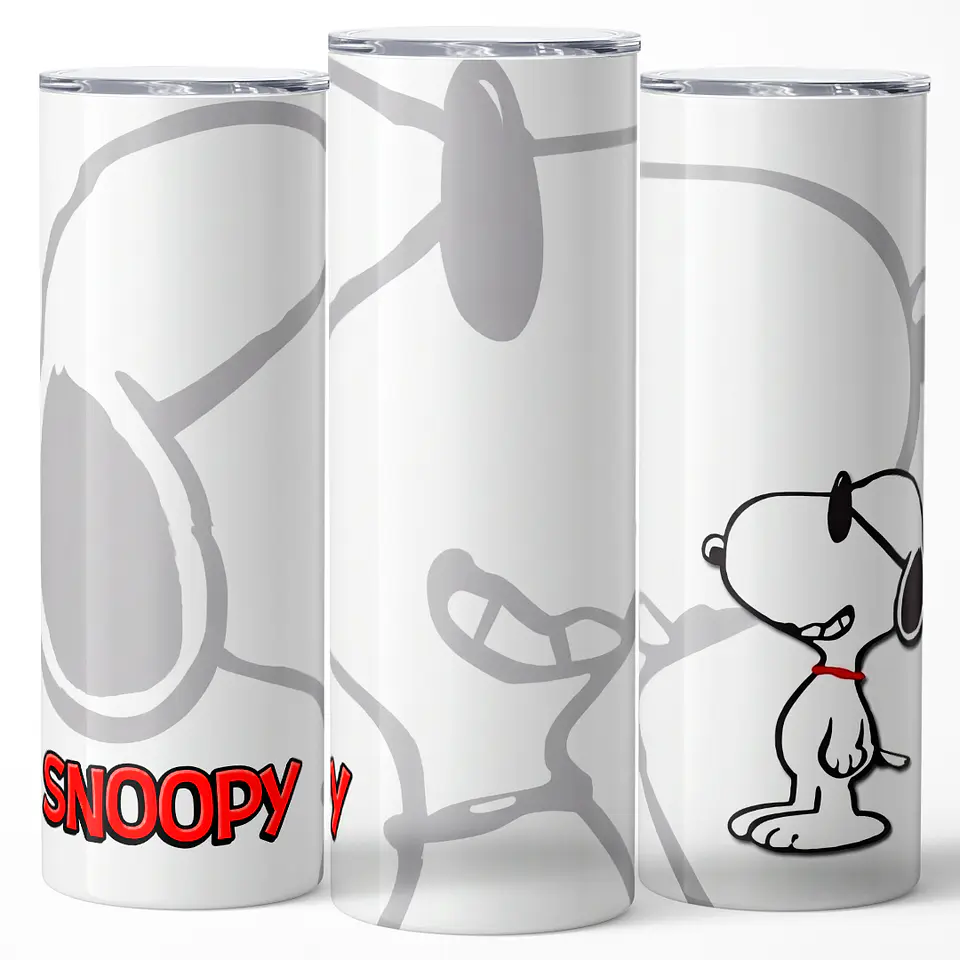 Mug Termo 600ml - Diseño Snoopy Minimalista Blanco y Gris 3