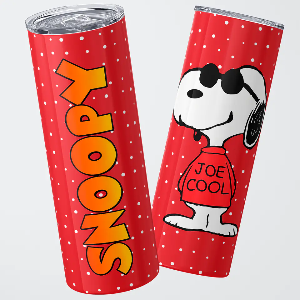 Mug Termo 600ml - Diseño Snoopy Joe Cool Fondo Rojo 1