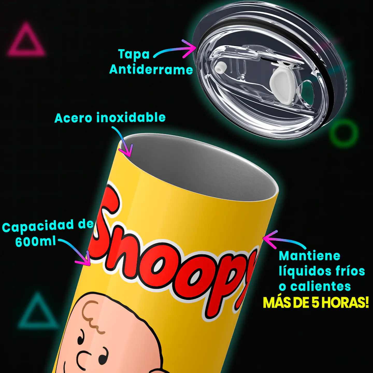 Mug Termo 600ml - Diseño Snoopy Joe Cool y Charlie Brown 4