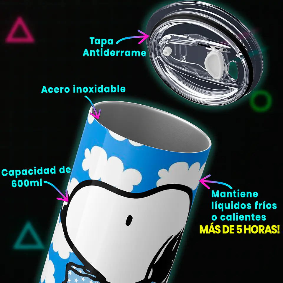 Mug Termo 600ml - Diseño Snoopy con Corbatín y Nubes 4