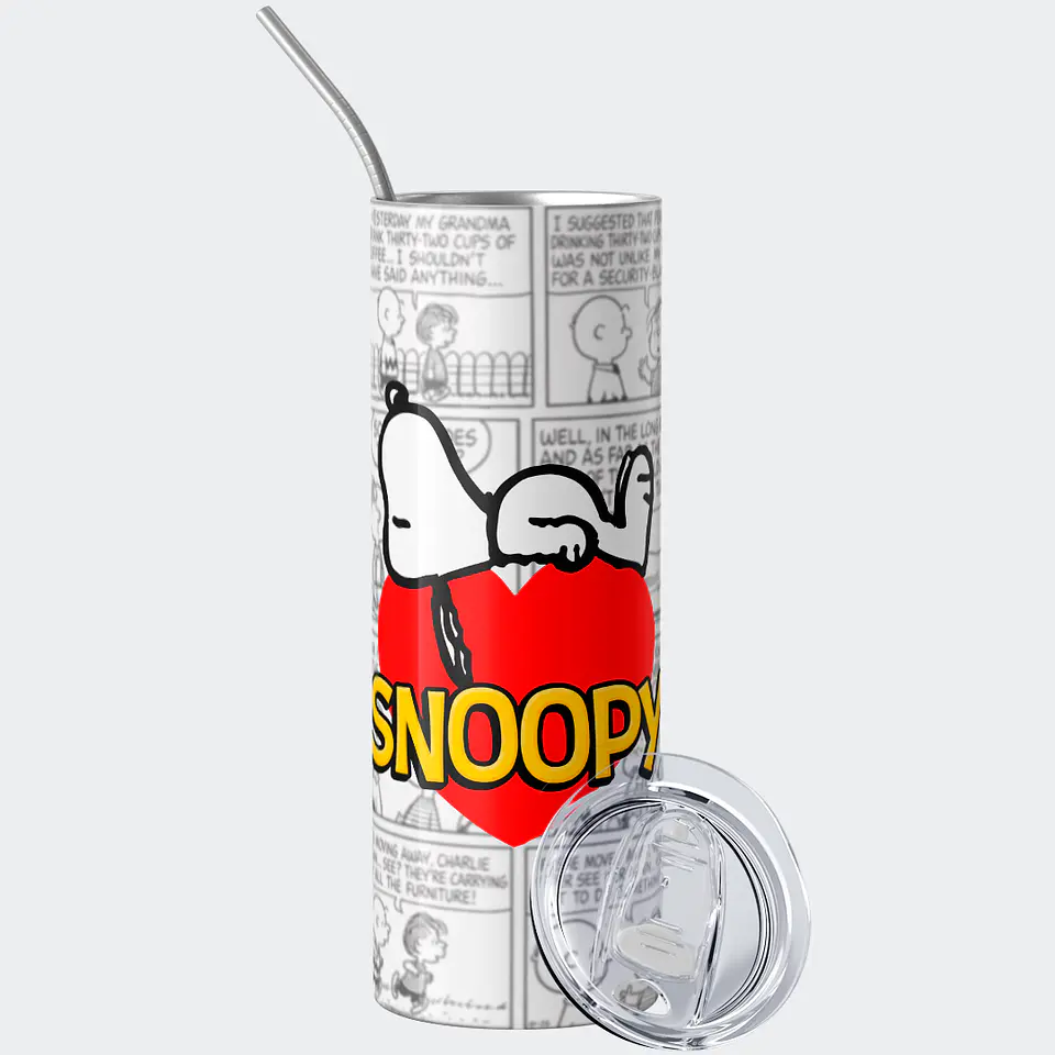 Mug Termo 600ml - Diseño Snoopy Corazón Rojo y Cómic 1