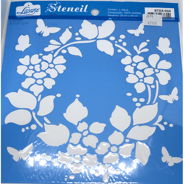 STENCIL LITOARTE 20 x 20 CORONA ARREGLO FLORES