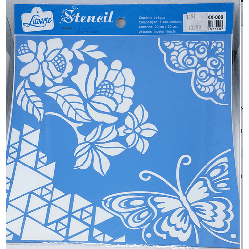 STENCIL LITOARTE 20 x 20 FLOR MARIPOSA