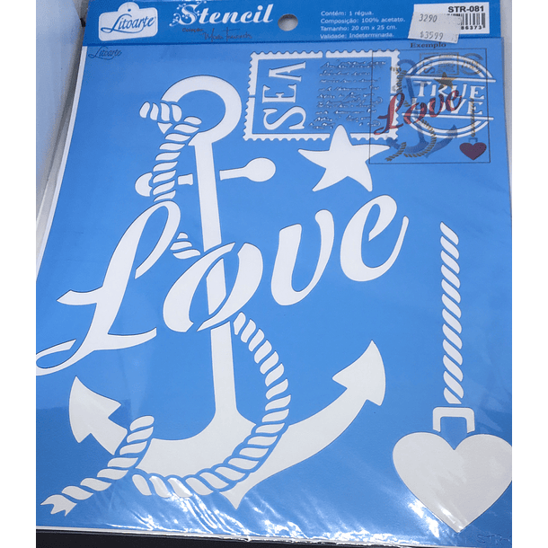 STENCIL LITOARTE 20 x 25 LOVE ANCLA MARINA