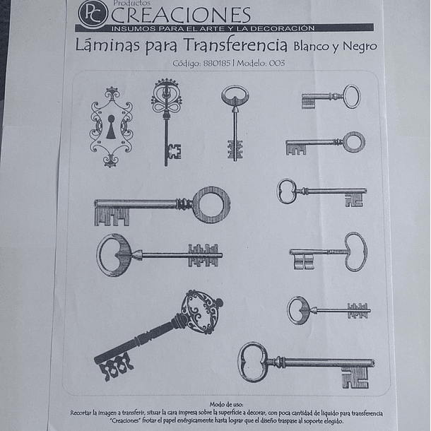 LAMINA PARA TRANSFERENCIA BLANCO Y NEGRO (20x25)