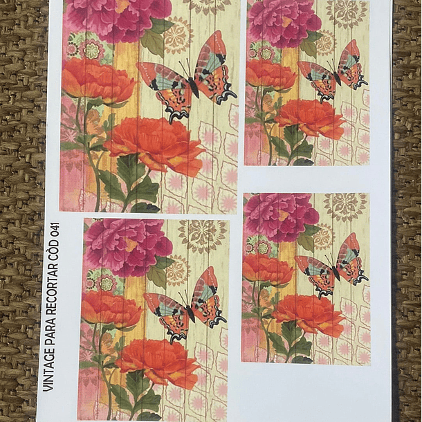 LAMINAS PARA DECOUPAGE   21x29 VINTAGE FLOR MARIPOSA