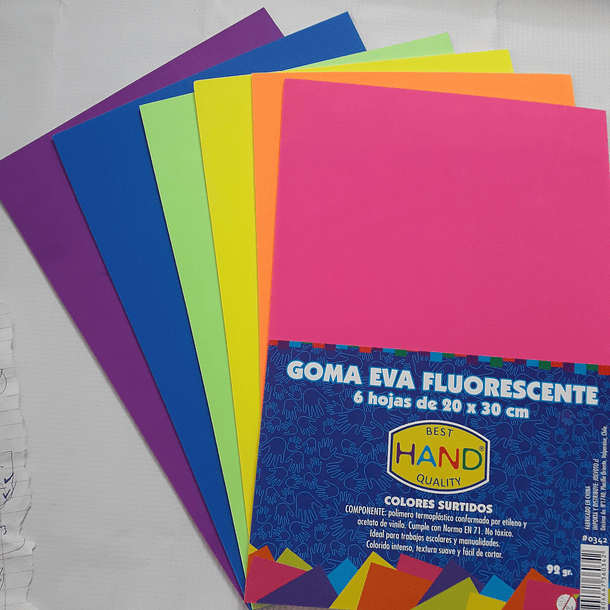 CONJUNTO DE GOMA EVA FLUORESCENTE 6 HOJAS TAMAÑO 20x30 CM