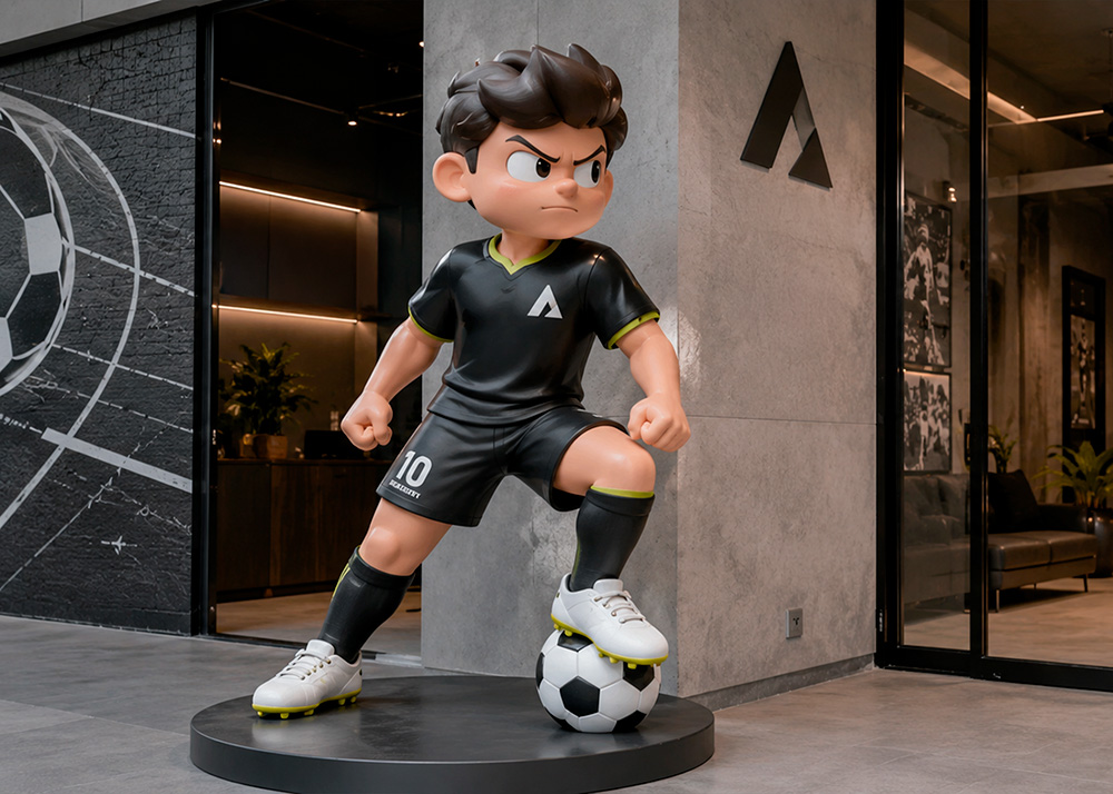 Escultura de futbolista creada para una academia deportiva