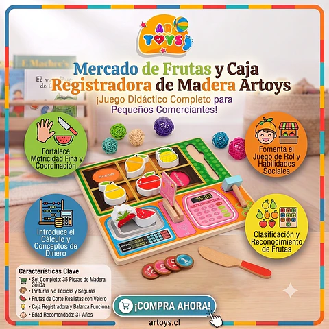 Mercado de Frutas y Caja Registradora de Madera