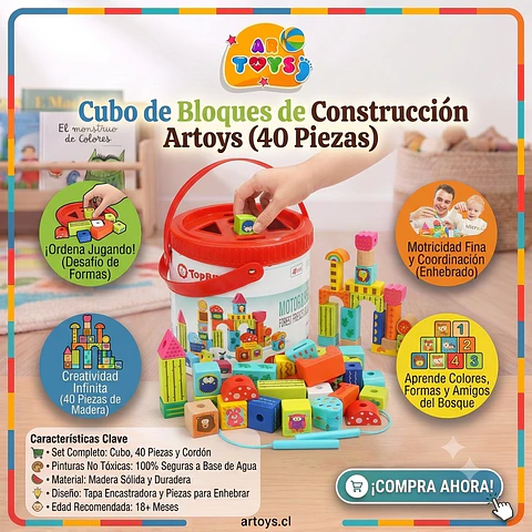 Cubo de Bloques de Construcción de 40 Piezas Artoys