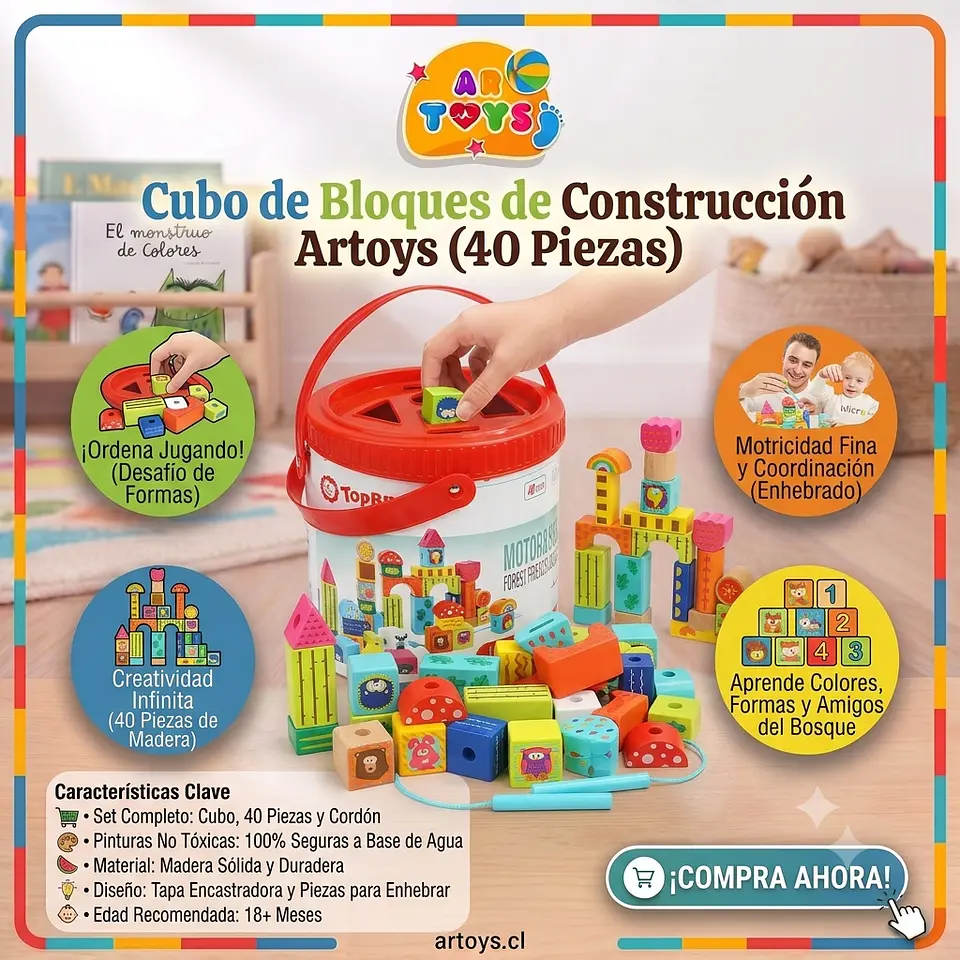 Cubo de Bloques de Construcción de 40 Piezas Artoys 1