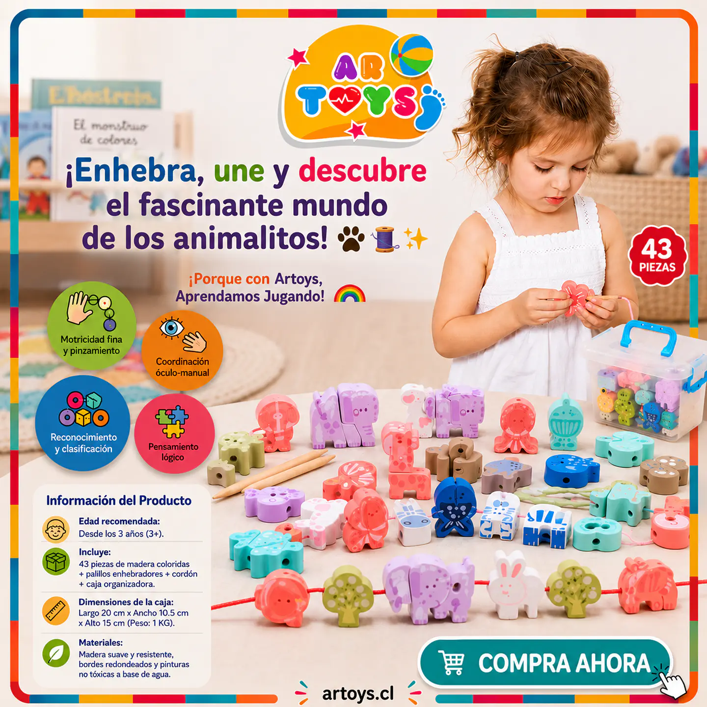 Puzle de Animalitos de Madera para Enhebrar (43 Piezas) 1