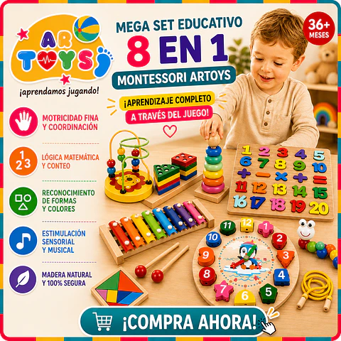 Mega Set Educativo de Madera 8 en 1 Montessori