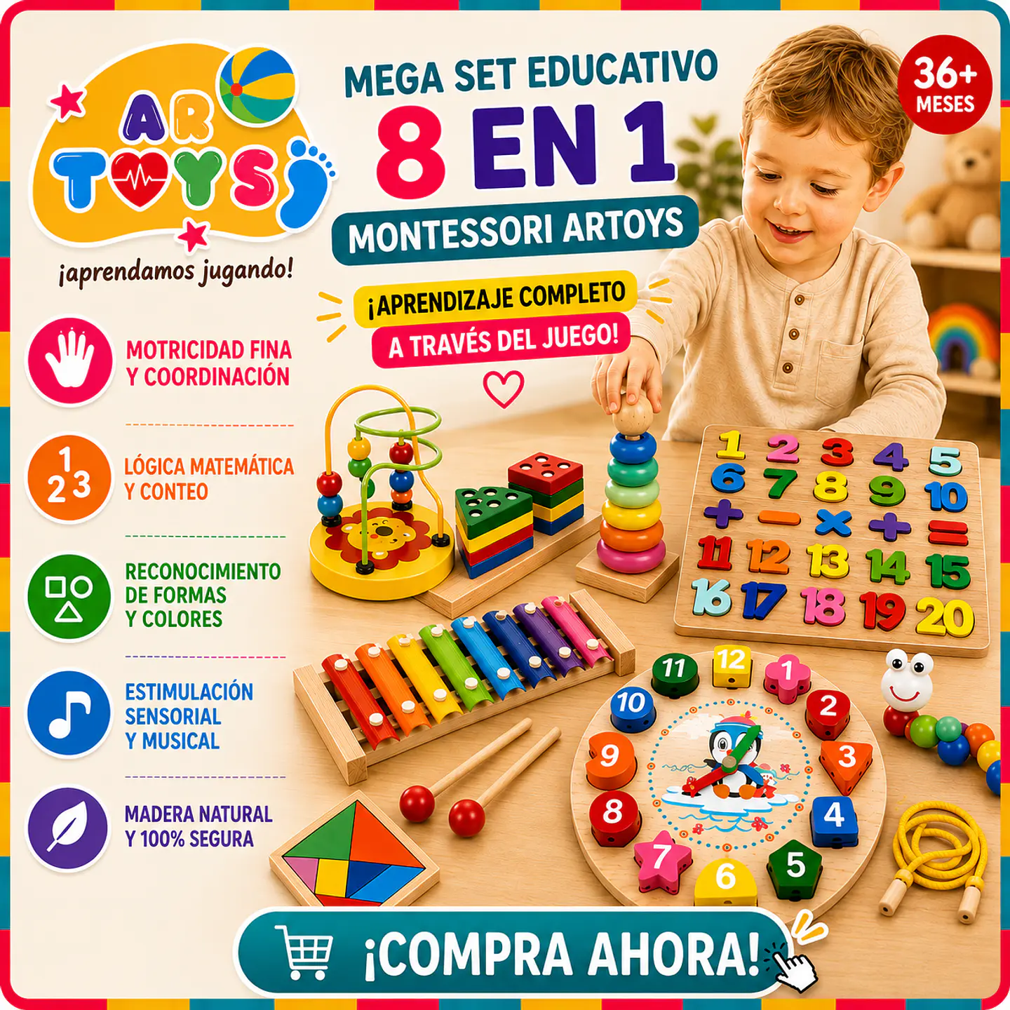 Mega Set Educativo de Madera 8 en 1 Montessori 1