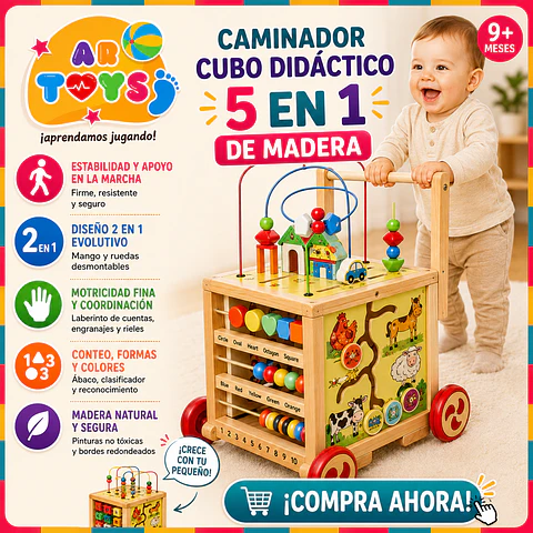 Caminador Cubo Didáctico 5 en 1 de Madera