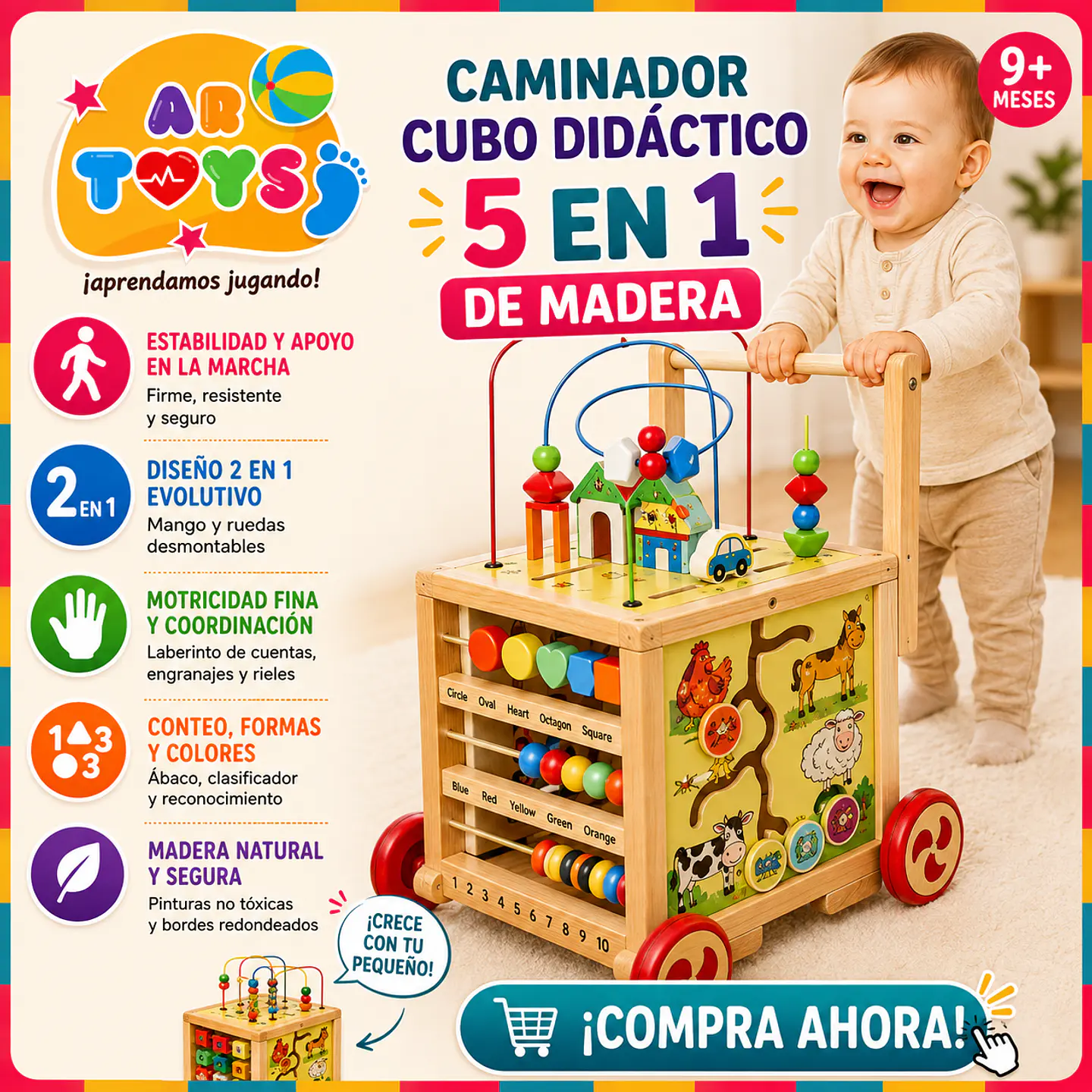 Caminador Cubo Didáctico 5 en 1 de Madera 1