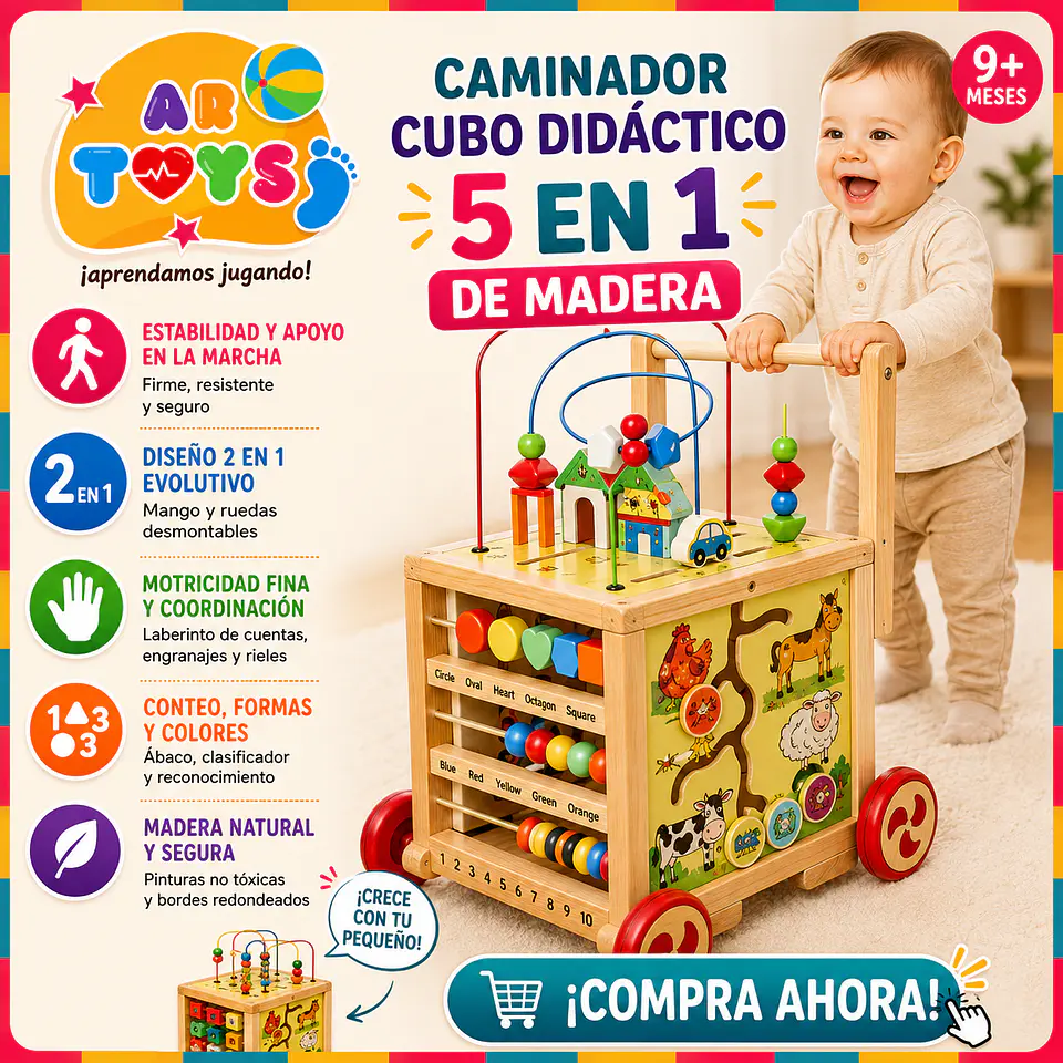 Caminador Cubo Didáctico 5 en 1 de Madera 1