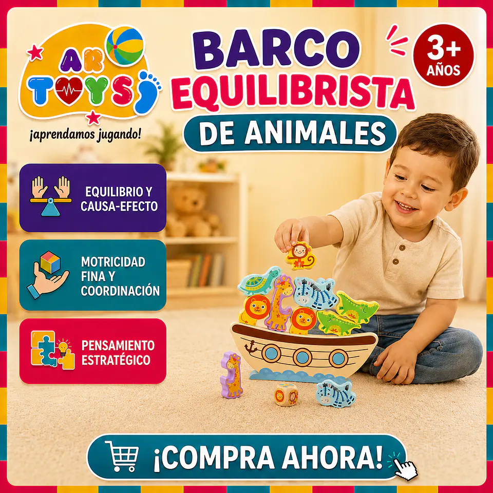 Barco Equilibrista de Animales de Madera 1