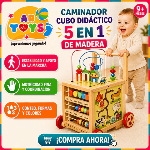 Caminador Cubo Didáctico 5 en 1 de Madera