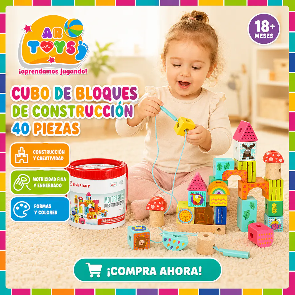Cubo de Bloques de Construcción de Madera, 40 Piezas 1