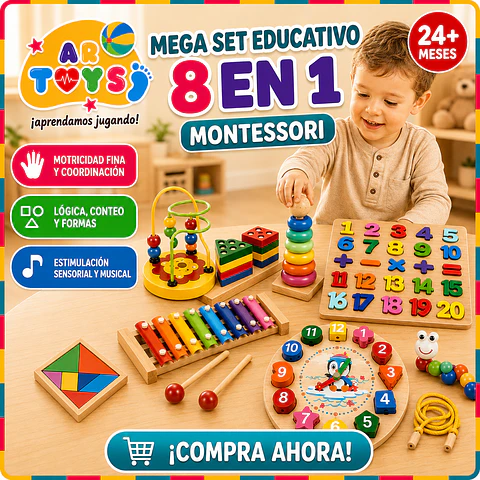 Mega Set Educativo de Madera 8 en 1 Montessori