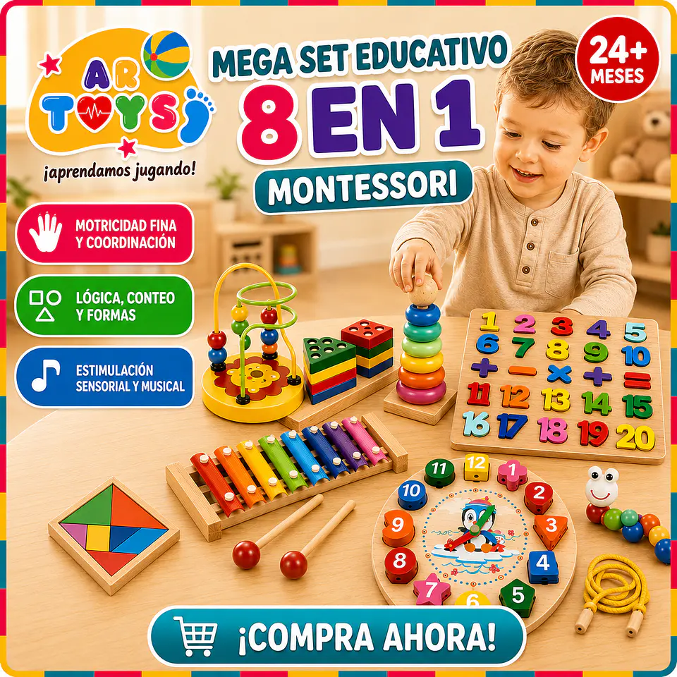 Mega Set Educativo de Madera 8 en 1 Montessori 1