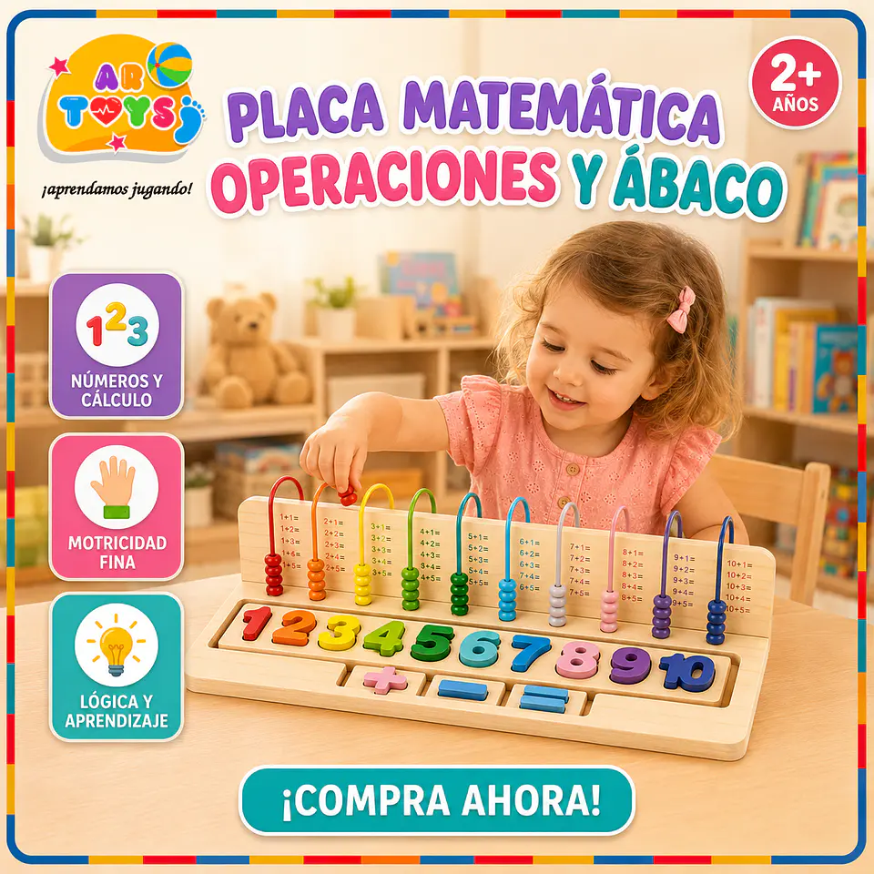 Placa Matemática con Operaciones y Ábaco de Madera 1