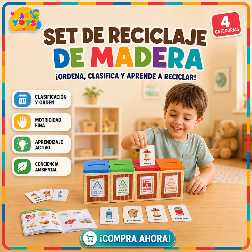 Set Educativo de Reciclaje con Contenedores y Tarjetas 1