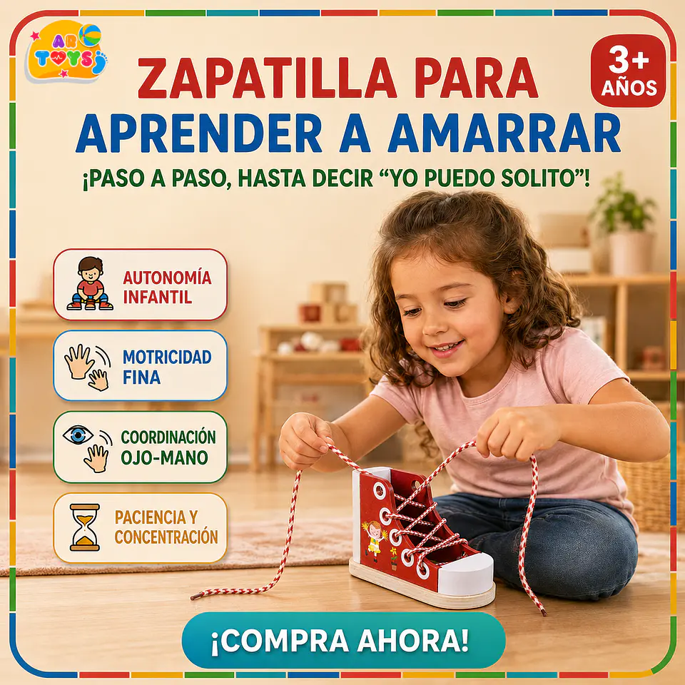 Zapatilla de Madera para Aprender a Amarrar Cordones 1