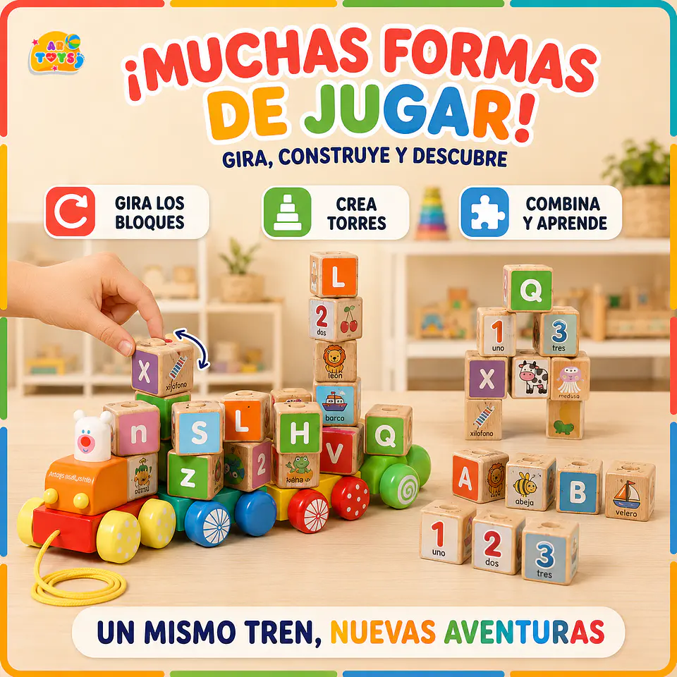 Tren del Oso ABC de Madera con Bloques 2