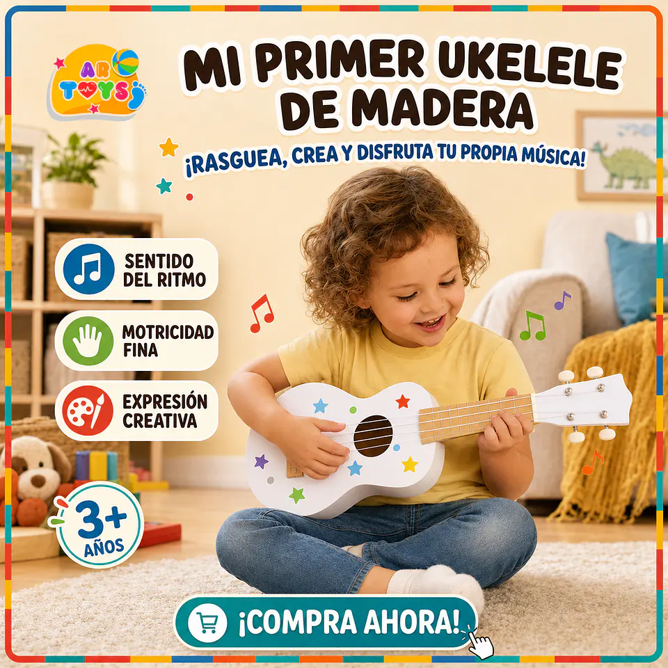 Ukelele Infantil de Madera con 4 Cuerdas 1