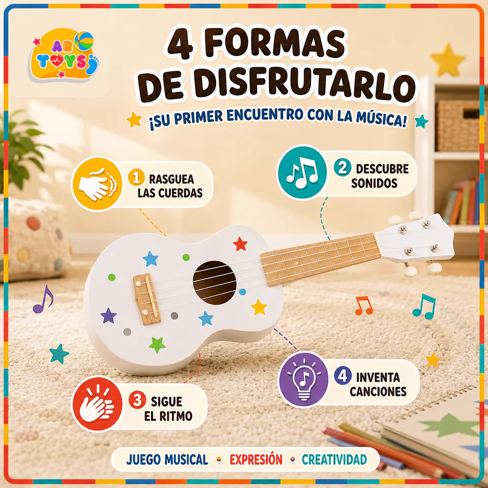 Ukelele Infantil de Madera con 4 Cuerdas 2