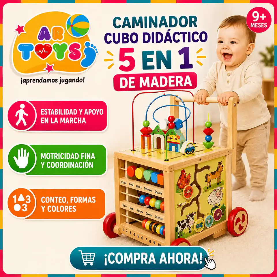 Caminador Cubo Didáctico 5 en 1 de Madera 1
