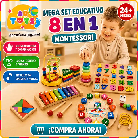 Mega Set Educativo de Madera 8 en 1 Montessori