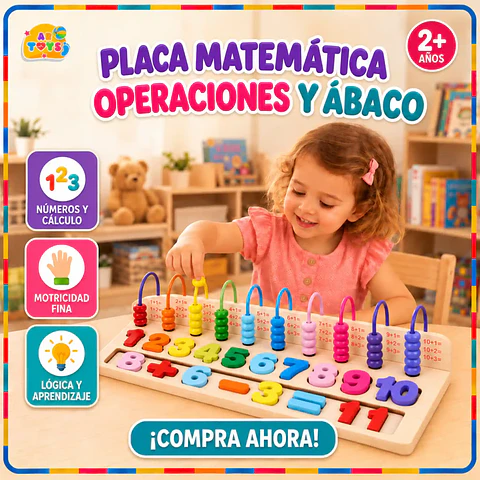 Placa Matemática con Operaciones y Ábaco de Madera