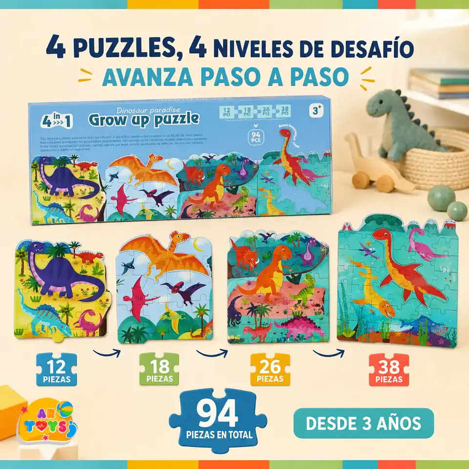 Puzzle Evolutivo Infantil 4 en 1, 94 Piezas 2