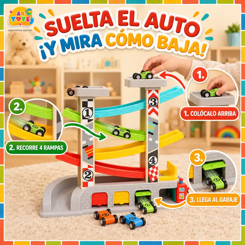 Super Pista de Autos con Garaje y Bencinera de Madera 2
