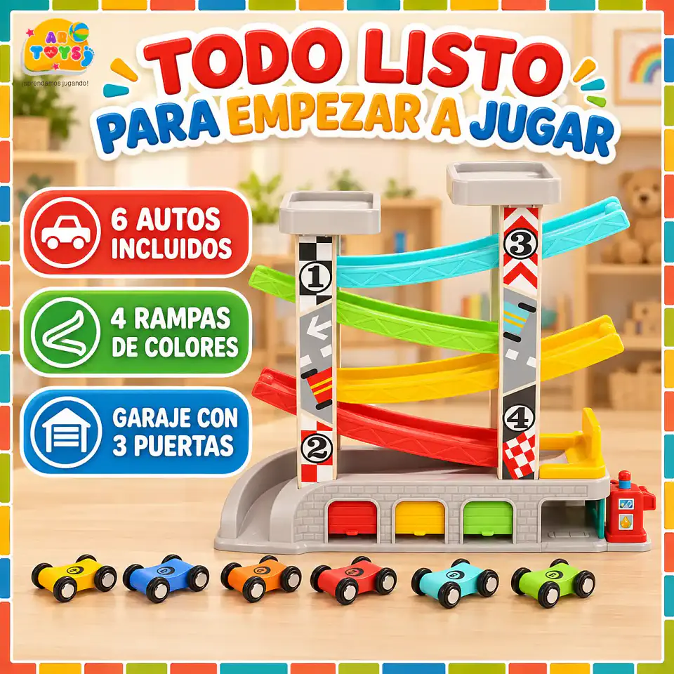 Super Pista de Autos con Garaje y Bencinera de Madera 3