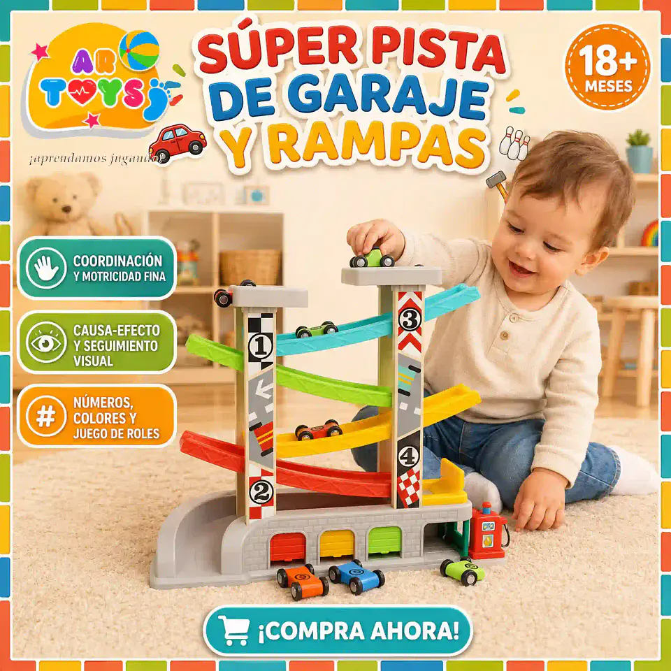 Super Pista de Autos con Garaje y Bencinera de Madera 1
