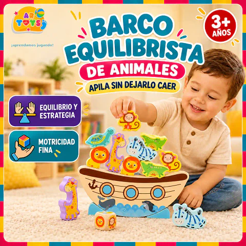 Barco Equilibrista de Animales de Madera
