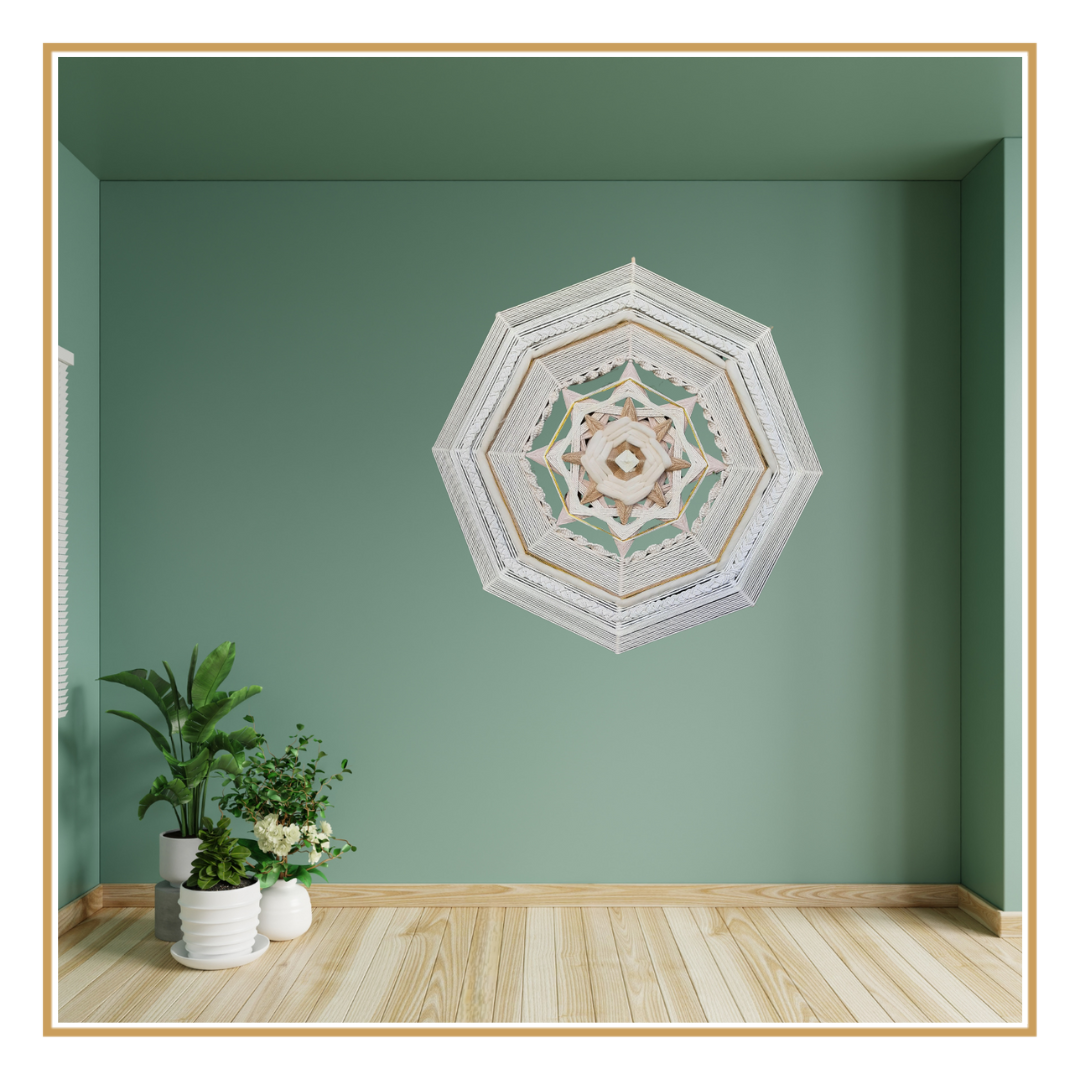 Wall art : Mandala com detalhes em Macramé 