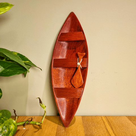 Indigenous Wooden Canoe with Paddle 25cm - Etnia Baré - Red Ton