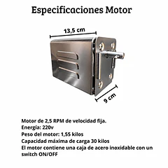 Motor Spiedo 30 kilos Acero Inoxidable